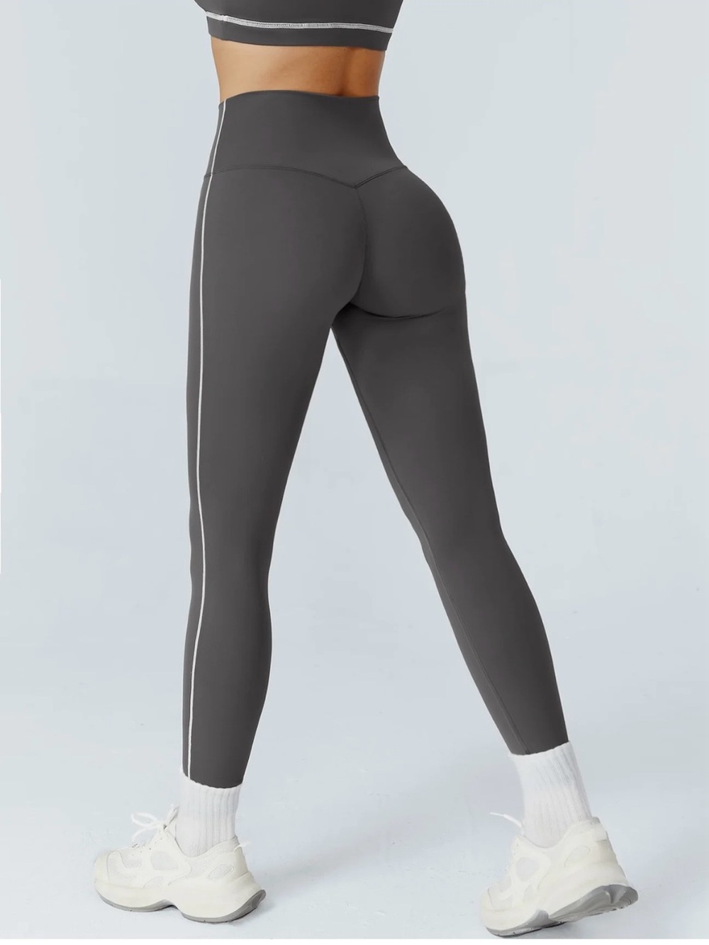 Gray High-Waist Side-Stripe Leggings 25"